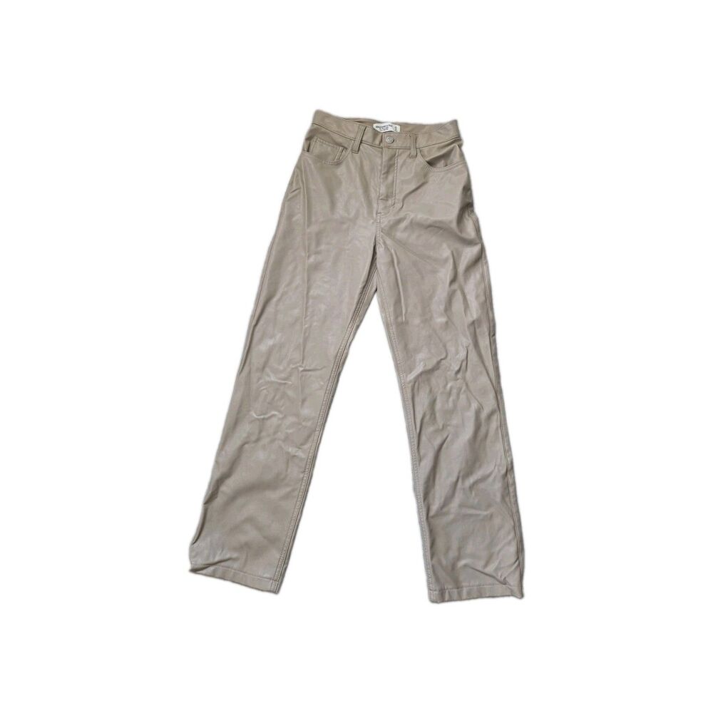 Abercrombie & Fitch 90s Straight Faux Leather Pants 27 4S Tan Ultra High Rise